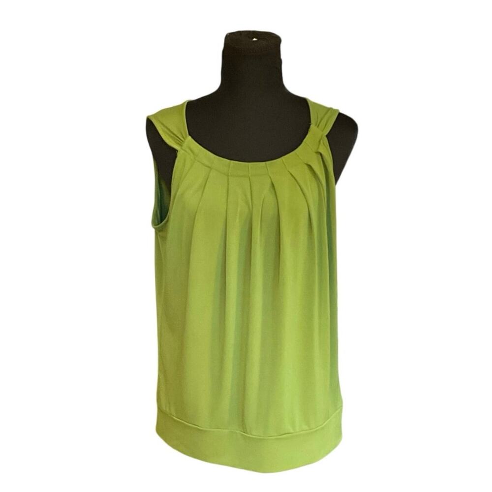 Dress Barn Lime Green Pleated Sleeveless Blouse Women’s Large Career Office Top - Picture 2 of 9